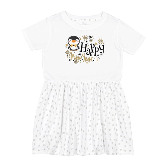 Inktastic Happy New Year with Cute Penguin Girls Toddler Dress