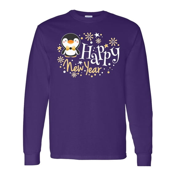 Inktastic Happy New Year with Cute Penguin Long Sleeve T-Shirt