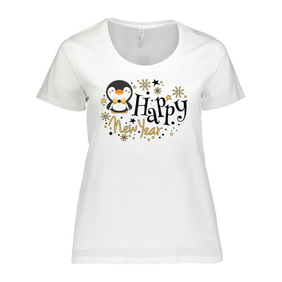 Inktastic Happy New Year with Cute Penguin Women's Plus Size T-Shirt
