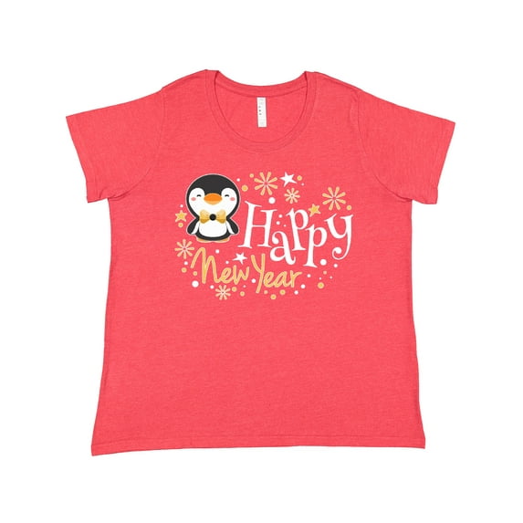 Inktastic Happy New Year with Cute Penguin Women's Plus Size T-Shirt