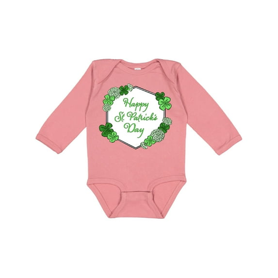 Inktastic Happy St. Patrick's Day Clovers Boys or Girls Long Sleeve Baby Bodysuit