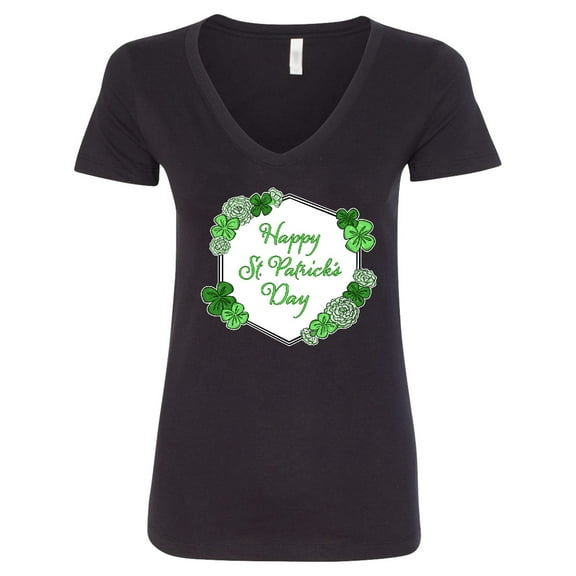 Inktastic Happy St. Patrick's Day Clovers Women's V-Neck T-Shirt