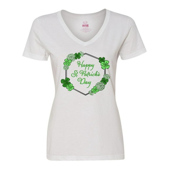 Inktastic Happy St. Patrick's Day Clovers Women's V-Neck T-Shirt
