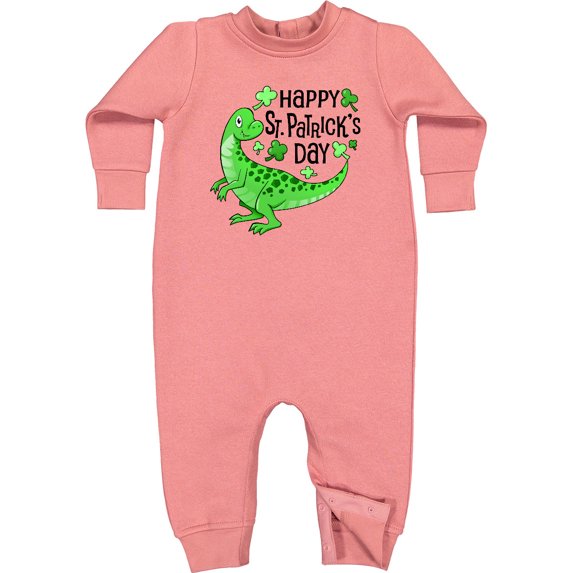 Inktastic Happy St. Patrick's Day Green Dinosaur Baby Fleece Romper