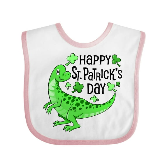Inktastic Happy St. Patrick's Day Green Dinosaur Boys or Girls Baby Bib