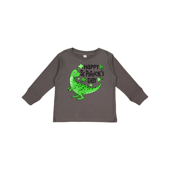 Inktastic Happy St. Patrick's Day- Green Dinosaur Boys or Girls Long Sleeve Toddler T-Shirt