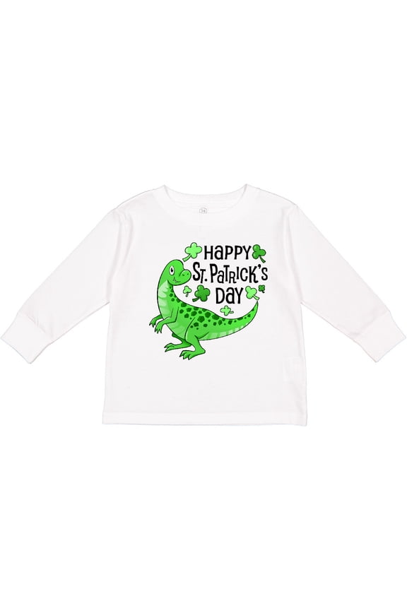 Happy St. Patrick's Day- Green Dinosaur Boys or Girls Long Sleeve Toddler T-Shirt
