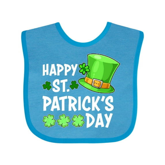 Inktastic Happy St. Patrick's Day Green Hat and Clovers Boys or Girls Baby Bib