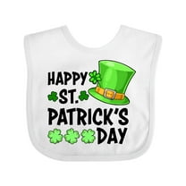 Inktastic Happy St. Patrick's Day Green Hat and Clovers Boys or Girls Baby Bib