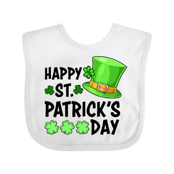 Inktastic Happy St. Patrick's Day Green Hat and Clovers Boys or Girls Baby Bib