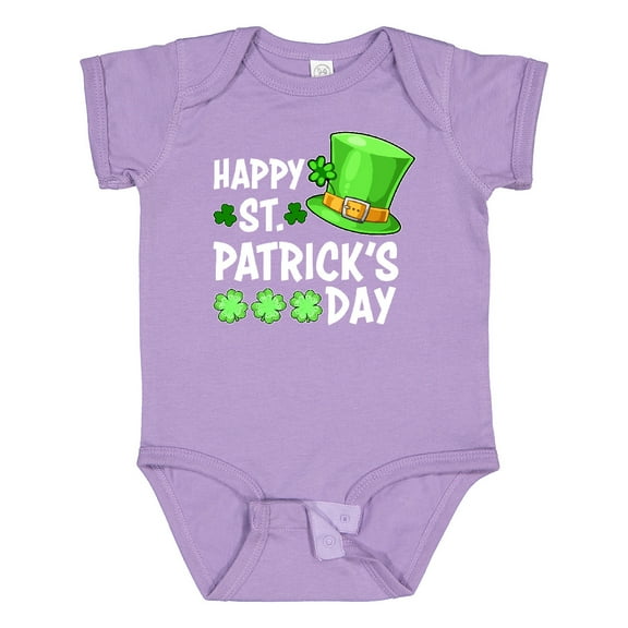 Inktastic Happy St. Patrick's Day Green Hat and Clovers Boys or Girls Baby Bodysuit