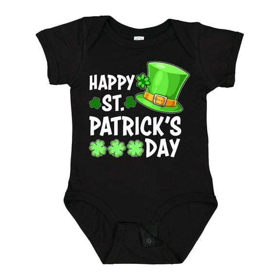 Inktastic Happy St. Patrick's Day Green Hat and Clovers Boys or Girls Baby Bodysuit