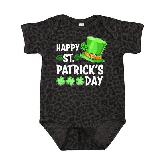 Inktastic Happy St. Patrick's Day Green Hat and Clovers Boys or Girls Baby Bodysuit