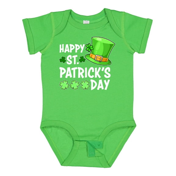 Inktastic Happy St. Patrick's Day Green Hat and Clovers Boys or Girls Baby Bodysuit