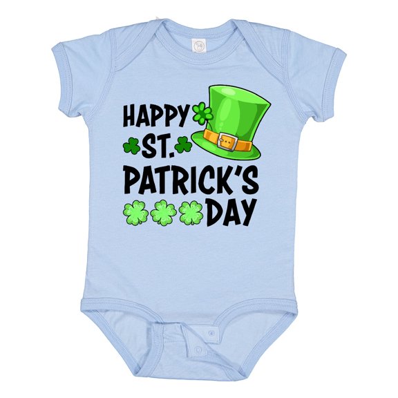 Inktastic Happy St. Patrick's Day Green Hat and Clovers Boys or Girls Baby Bodysuit