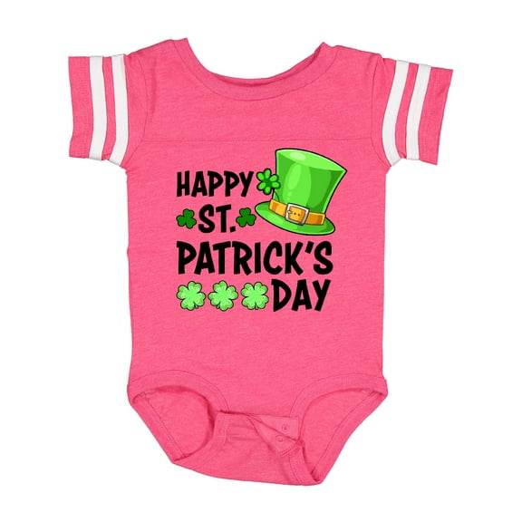 Inktastic Happy St. Patrick's Day Green Hat and Clovers Boys or Girls Baby Bodysuit