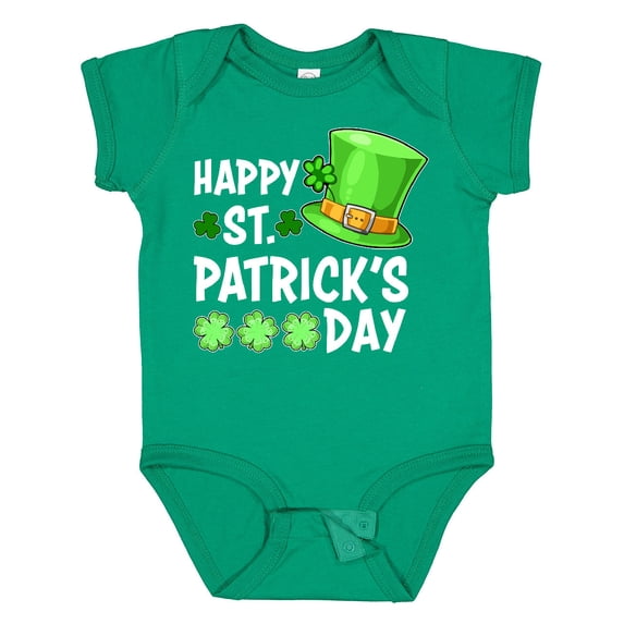 Inktastic Happy St. Patrick's Day Green Hat and Clovers Boys or Girls Baby Bodysuit