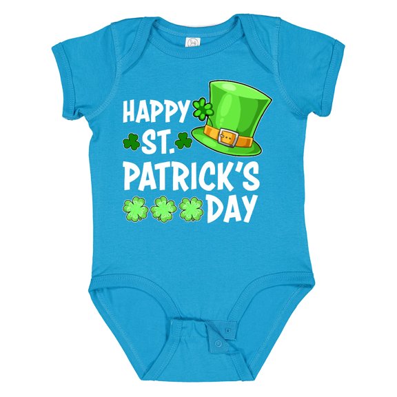 Inktastic Happy St. Patrick's Day Green Hat and Clovers Boys or Girls Baby Bodysuit