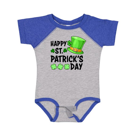 Inktastic Happy St. Patrick's Day Green Hat and Clovers Boys or Girls Baby Bodysuit