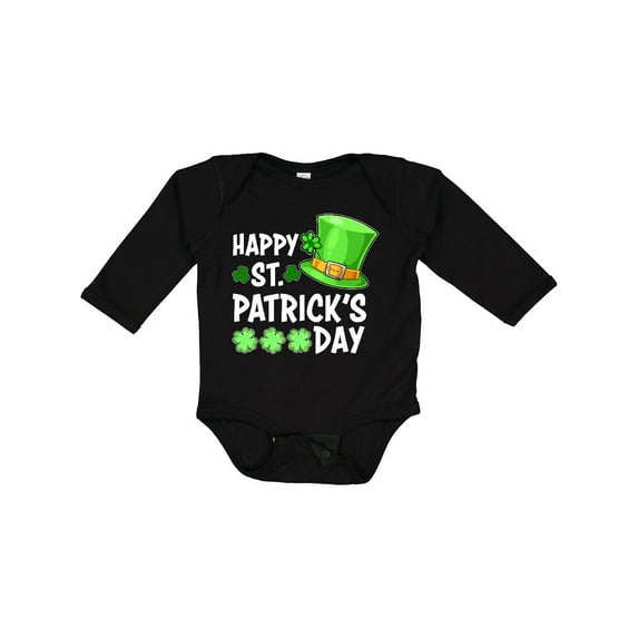Inktastic Happy St. Patrick's Day Green Hat and Clovers Boys or Girls Long Sleeve Baby Bodysuit