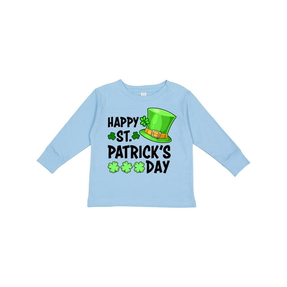 Inktastic Happy St. Patrick's Day Green Hat and Clovers Boys or Girls Long Sleeve Toddler T-Shirt