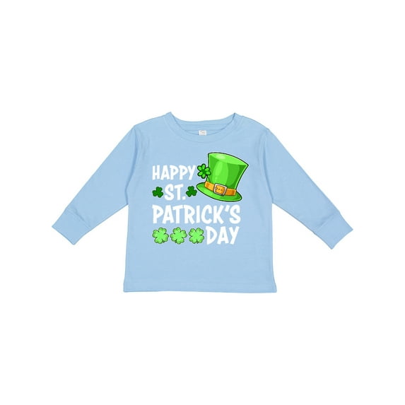 Inktastic Happy St. Patrick's Day Green Hat and Clovers Boys or Girls Long Sleeve Toddler T-Shirt