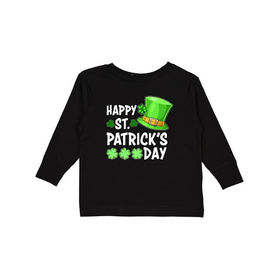 Inktastic Happy St. Patrick's Day Green Hat and Clovers Boys or Girls Long Sleeve Toddler T-Shirt