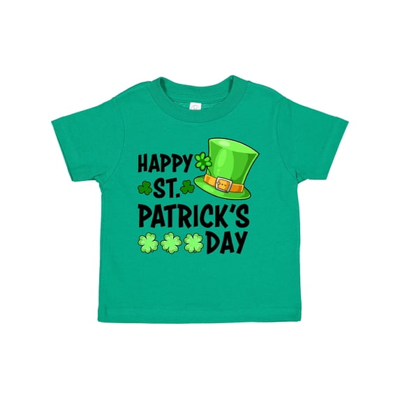 Inktastic Happy St. Patrick's Day Green Hat and Clovers Boys or Girls Toddler T-Shirt