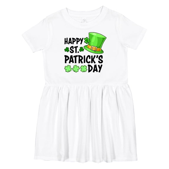 Inktastic Happy St. Patrick's Day Green Hat and Clovers Girls Toddler Dress