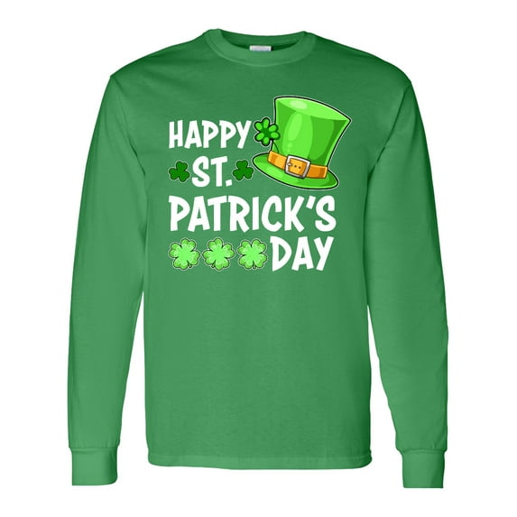 Inktastic Happy St. Patrick's Day Green Hat and Clovers Long Sleeve T-Shirt