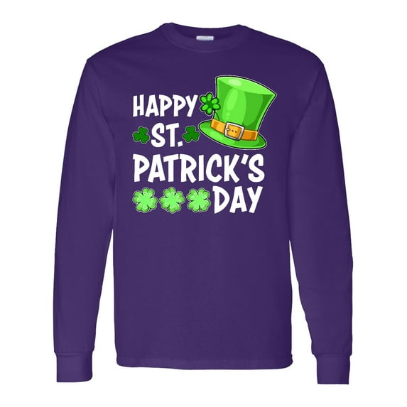 Inktastic Happy St. Patrick's Day Green Hat and Clovers Long Sleeve T-Shirt
