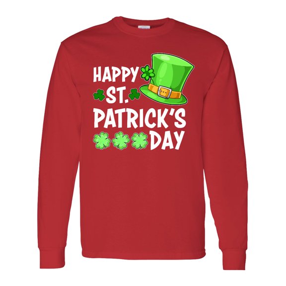 Inktastic Happy St. Patrick's Day Green Hat and Clovers Long Sleeve T-Shirt