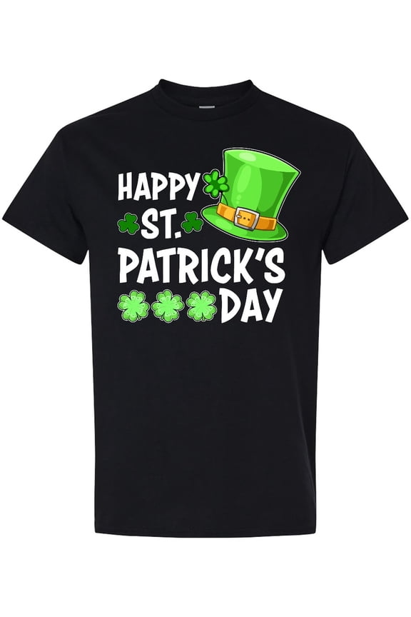 Happy St. Patrick's Day Green Hat and Clovers T-Shirt