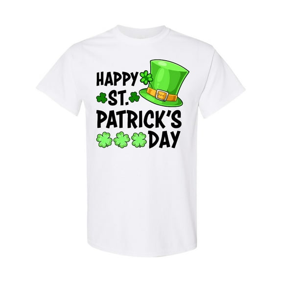 Inktastic Happy St. Patrick's Day Green Hat and Clovers T-Shirt