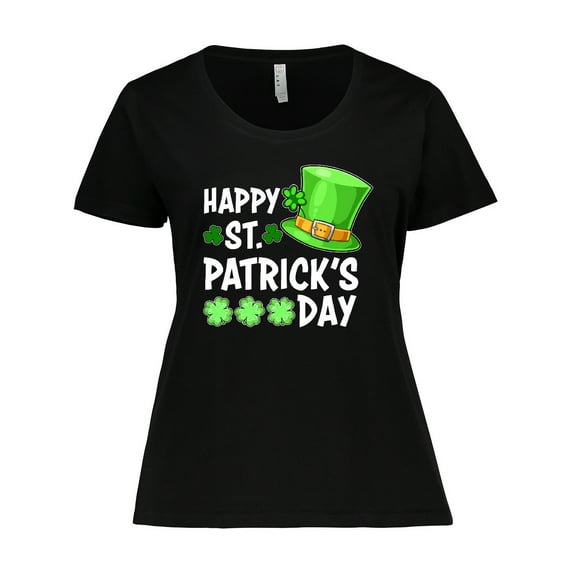 Inktastic Happy St. Patrick's Day Green Hat and Clovers Women's Plus Size T-Shirt