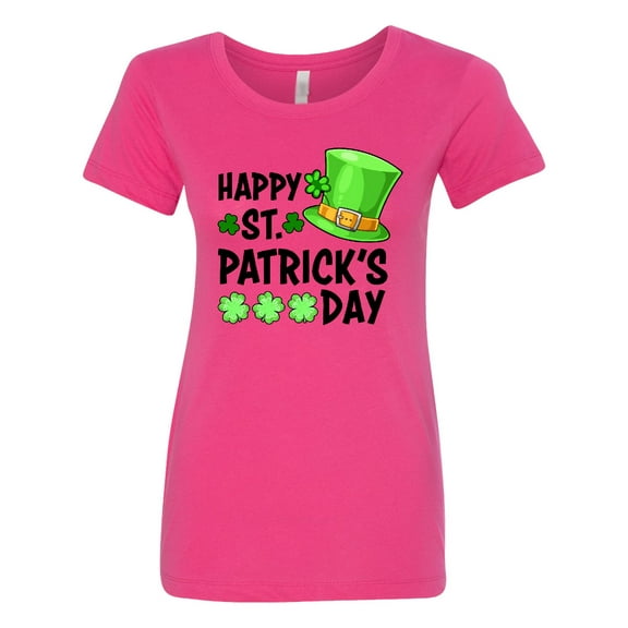 Inktastic Happy St. Patrick's Day Green Hat and Clovers Women's T-Shirt