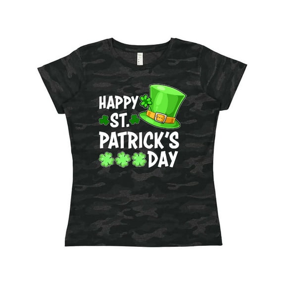 Inktastic Happy St. Patrick's Day Green Hat and Clovers Women's T-Shirt