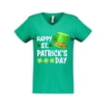 thumbnail image 1 of Inktastic Happy St. Patrick's Day Green Hat and Clovers Women's V-Neck T-Shirt, 1 of 5