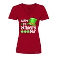 thumbnail image 1 of Inktastic Happy St. Patrick's Day Green Hat and Clovers Women's V-Neck T-Shirt, 1 of 5