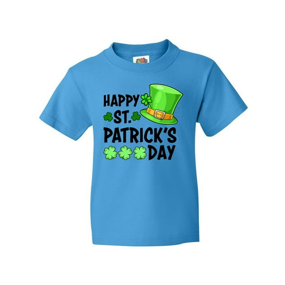 Inktastic Happy St. Patrick's Day Green Hat and Clovers Youth T-Shirt