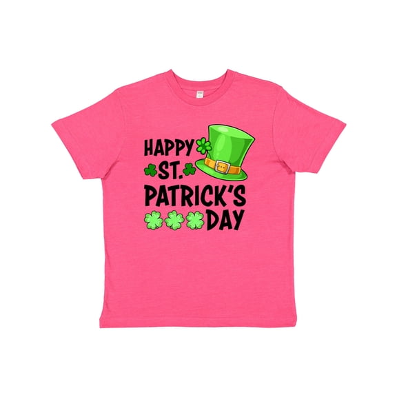 Inktastic Happy St. Patrick's Day Green Hat and Clovers Youth T-Shirt