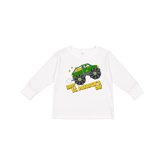 Inktastic Happy St. Patrick's Day Monster Truck with Leprechaun Boys or Girls Long Sleeve Toddler T-Shirt