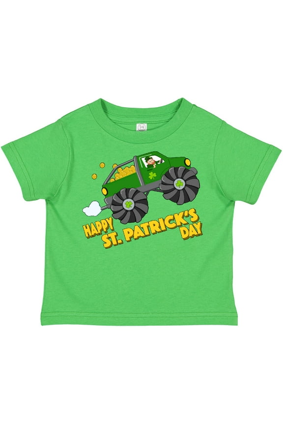 Happy St. Patrick's Day Monster Truck with Leprechaun Boys or Girls Toddler T-Shirt