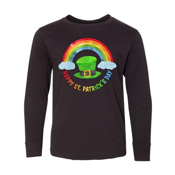 Inktastic Happy St. Patrick's Day Rainbow and Hat Long Sleeve Youth T-Shirt