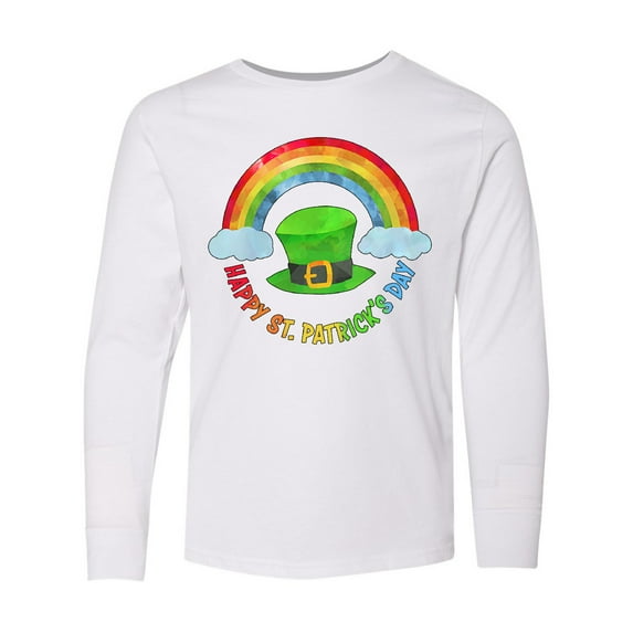 Inktastic Happy St. Patrick's Day Rainbow and Hat Long Sleeve Youth T-Shirt