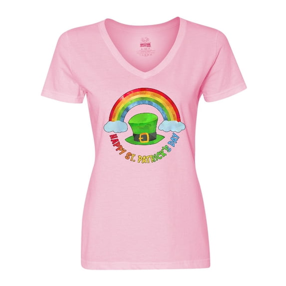 Inktastic Happy St. Patrick's Day Rainbow and Hat Women's V-Neck T-Shirt