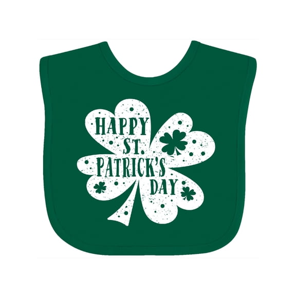 Inktastic Happy St. Patrick's Day Shamrock Silhouette in White Boys or Girls Baby Bib