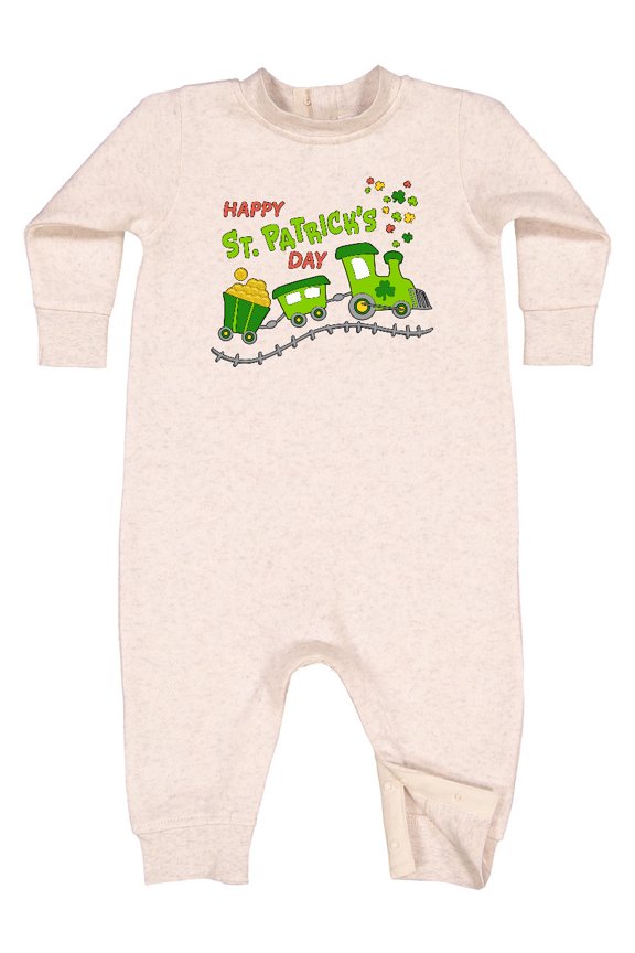 Happy St. Patrick's Day Shamrock Train Baby Fleece Romper