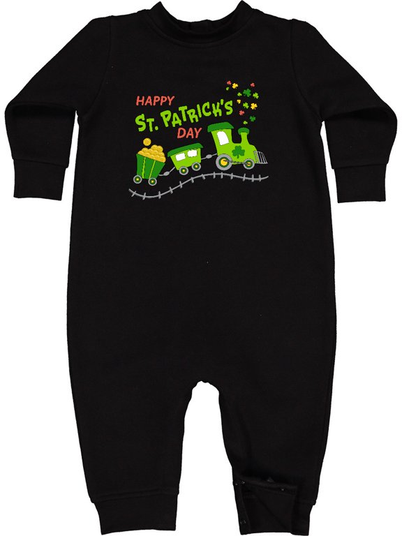 Happy St. Patrick's Day Shamrock Train Baby Fleece Romper