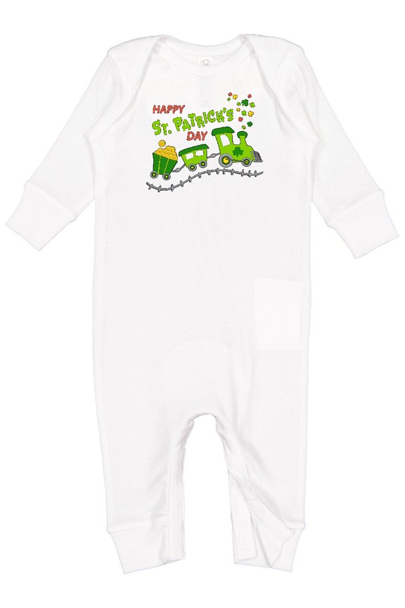Happy St. Patrick's Day Shamrock Train Baby Romper Coveralls